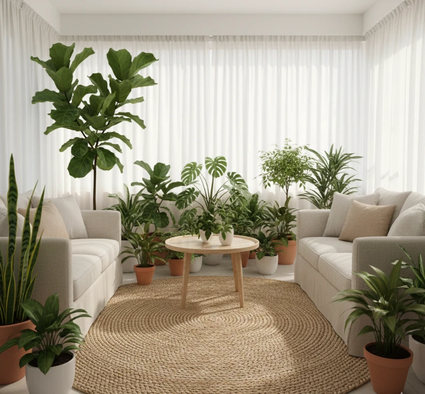 Braided Jute carpet in a bright sunroom.