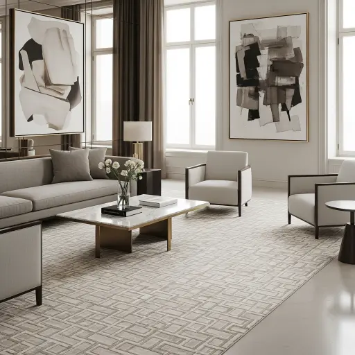 Champagne-colored embossed silk carpet.