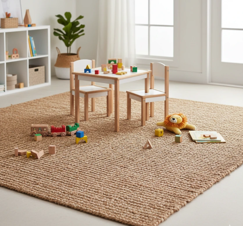 Durable Jute carpet in a kids' play area.
