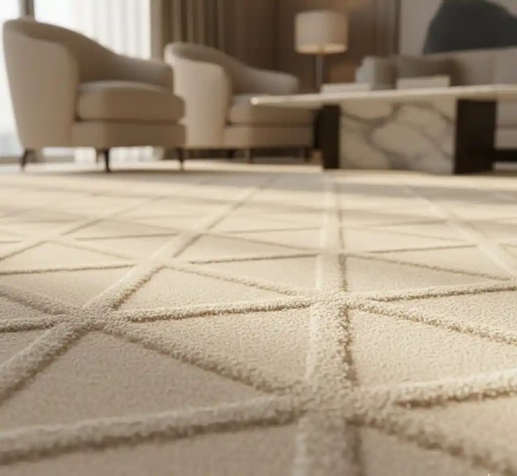 Luxurious cream wool carpet in a modern Dubai living room.