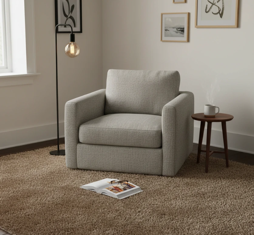 Plush Jute shag rug in a reading nook.