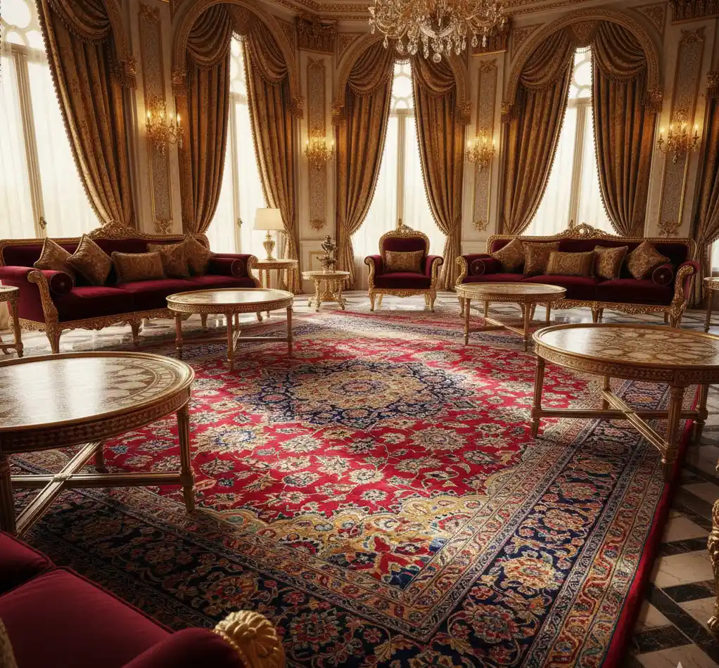 Premium Silk carpet with intricate patterns and luxurious sheen.