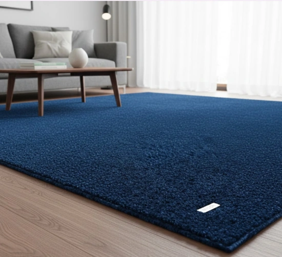 Premium blue nylon carpet in a modern living room interior