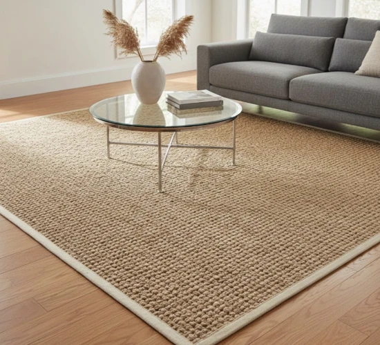 Premium sisal carpet in a modern living room with a neutral textured finish.