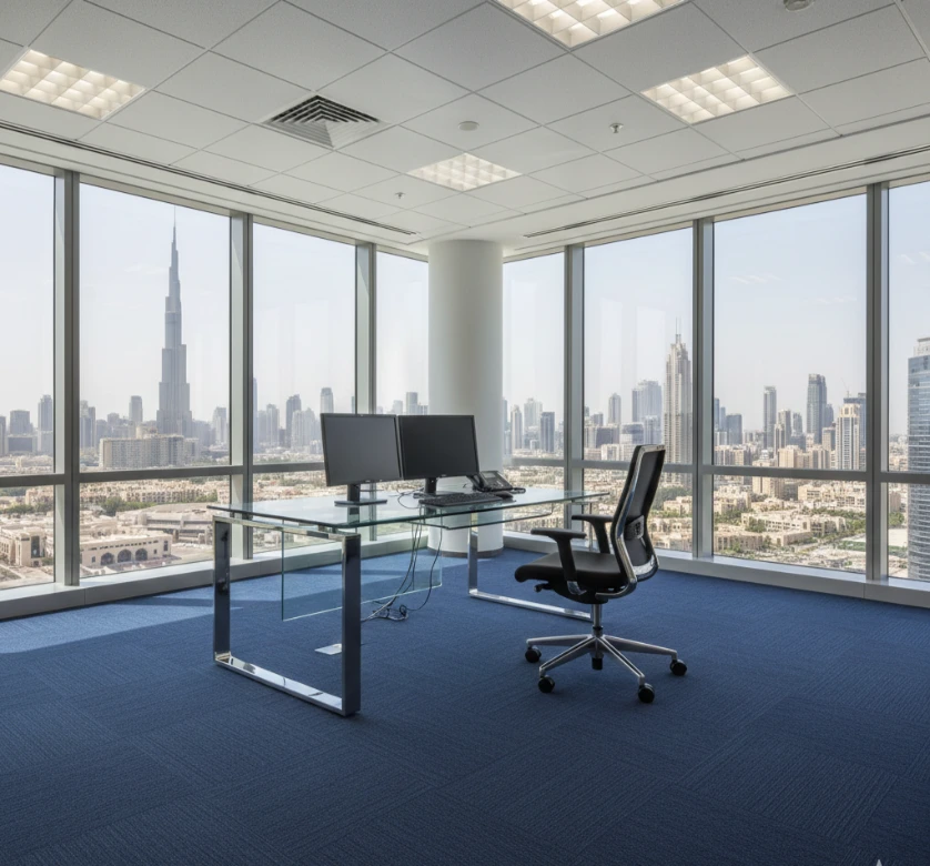 Professional navy blue nylon carpet for office.