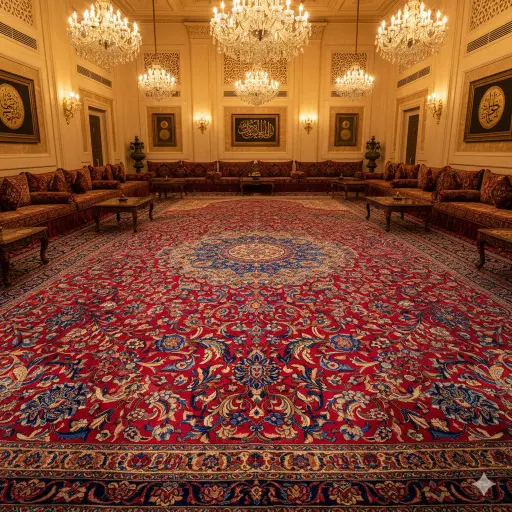 Royal Persian silk carpet in a grand Majlis.