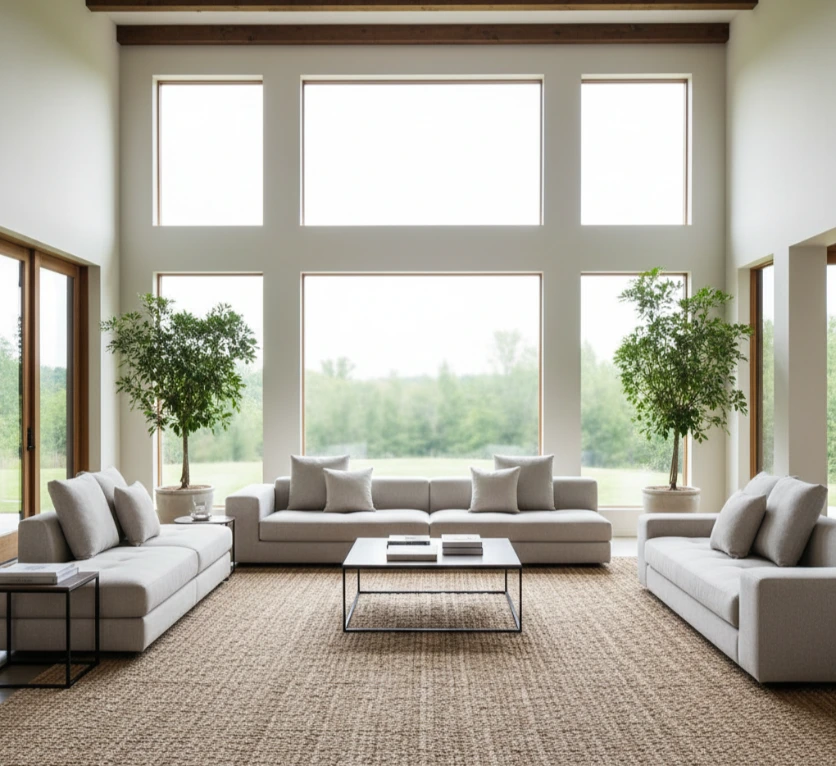 Textured Jute carpet in a spacious living area.