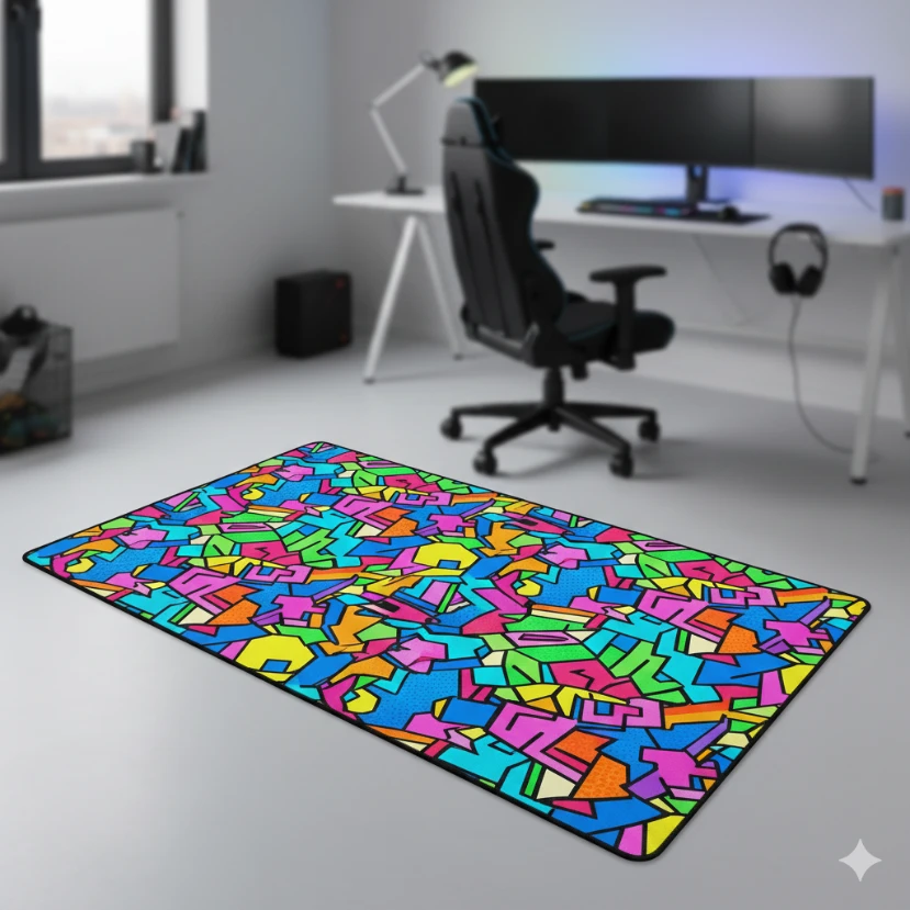 Vibrant geometric polyester rug for teens.