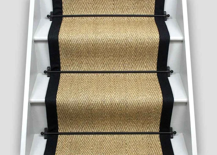 Herringbone Sisal Stair Runner with Black Border Carpet
