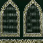 Traditional Masjid Musalla carpet with emerald green base and golden borders.
